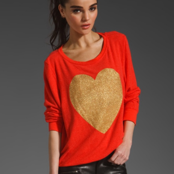 Wildfox Sweaters - Wildfox Gold Glitter Heart Sweater Size L